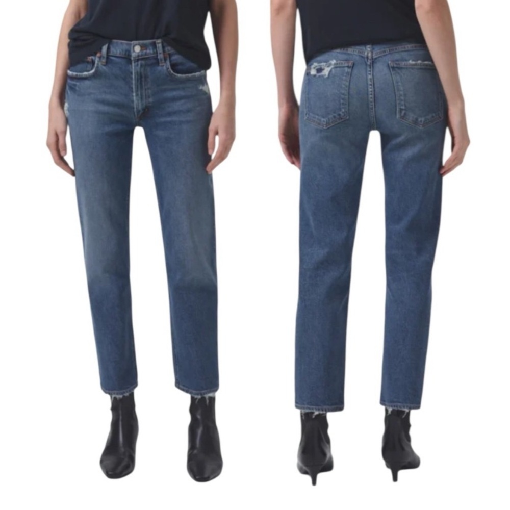 Agolde Kye Mid Rise Distressed Crop Classic Blue Jeans